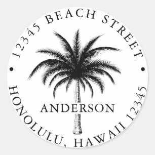 Tropical Palm Tree Black & White Return Address Classic Round Sticker