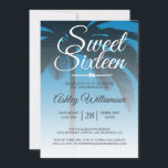 Tropical Palm Tree Blue Sweet 16 16th Birthday Invitation<br><div class="desc">A chic modern tropical blue ombre design Sweet 16 birthday invitation with a palm tree background. The bright Ibiza blue fades onto a white background. The text "Sweet Sixteen" in white is set in modern script. Elegant 16th birthday party invitation for a glamourous Sweet Sixteen, perfect for her, the fashionista...</div>