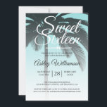 Tropical Palm Tree Blue Sweet 16 16th Birthday Invitation<br><div class="desc">A chic modern tropical blue ombre design Sweet 16 birthday invitation with a palm tree background. The bright sea shell blue fades onto a white background. The text "Sweet Sixteen" in white is set in modern script. Elegant 16th birthday party invitation for a glamourous Sweet Sixteen, perfect for her, the...</div>