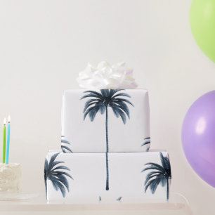 Tropical Palm Tree Blue White Gift Wrapping Paper