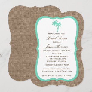 Tropical Palm Tree Burlap Beach Bridal Shower Invitation