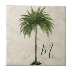 Tropical  Palm Tree Champagne Marble Elegant Tile