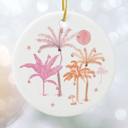 Tropical Palm Tree Christmas Personalized Ceramic Ornament