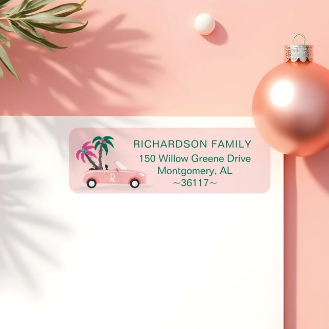 Tropical Palm Tree Christmas Pink Convertible Labe (Tropical Palm Tree Christmas Pink Convertible Labe Label)