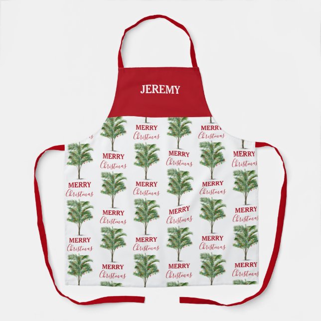 Tropical Palm Tree Christmas Tree Holiday Apron (Front)