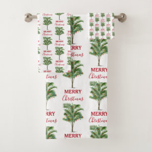 Tropical Palm Tree Christmas Tree Holiday Bath Towel Set