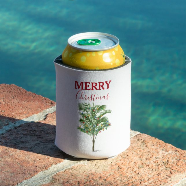 Tropical Palm Tree Christmas Tree Holiday Can Cooler (In Situ Pool)