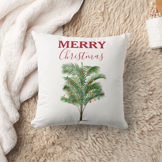 Tropical Palm Tree Christmas Tree Holiday Throw Pillow (Blanket)