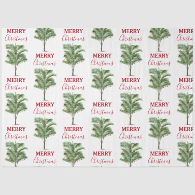 Tropical Palm Tree Christmas Tree Holiday Tissue Paper (Front)