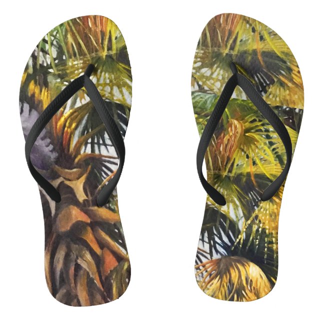 Tropical Palm Tree Colourful Original Painting Flip Flops (Footbed)