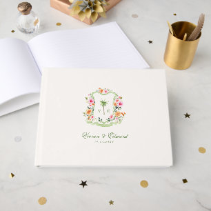 Tropical Palm Tree Crest Monogram Summer Wedding Guest Book