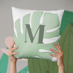 Tropical Palm Tree Custom Monogram Throw Pillow