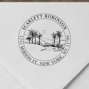 Tropical Palm-Tree Custom Return Address Vintage Self-inking Stamp