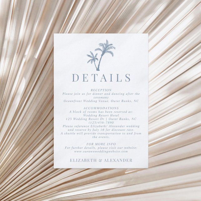 Tropical Palm Tree Dusty Blue Wedding Details Enclosure Card (Creator Uploaded)