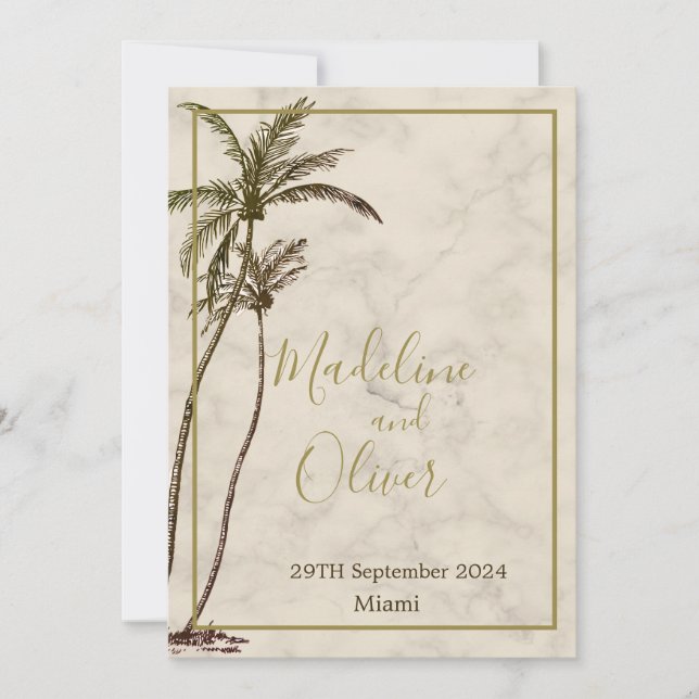 Tropical Palm Tree Elegant Modern Rustic Wedding Invitation (Front)