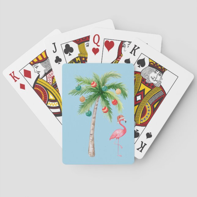 Tropical Palm Tree Flamingo Holiday Party  Playing Cards (Back)