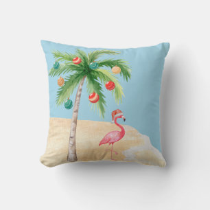 Tropical Palm Tree Flamingo Holiday  Throw Pillow