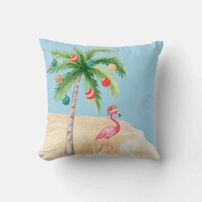 Tropical Palm Tree Flamingo Holiday  Throw Pillow (Front)