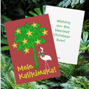 Tropical Palm Tree Flamingo Personalized Holiday Card