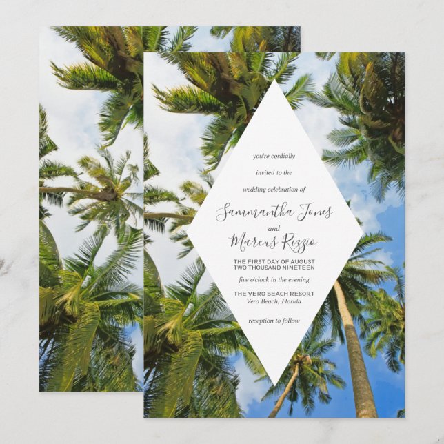 Tropical Palm Tree Florida Beach Wedding Invitation (Front/Back)