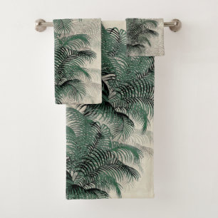 Tropical Palm Tree Frond Leaves Art Bath Towel Set