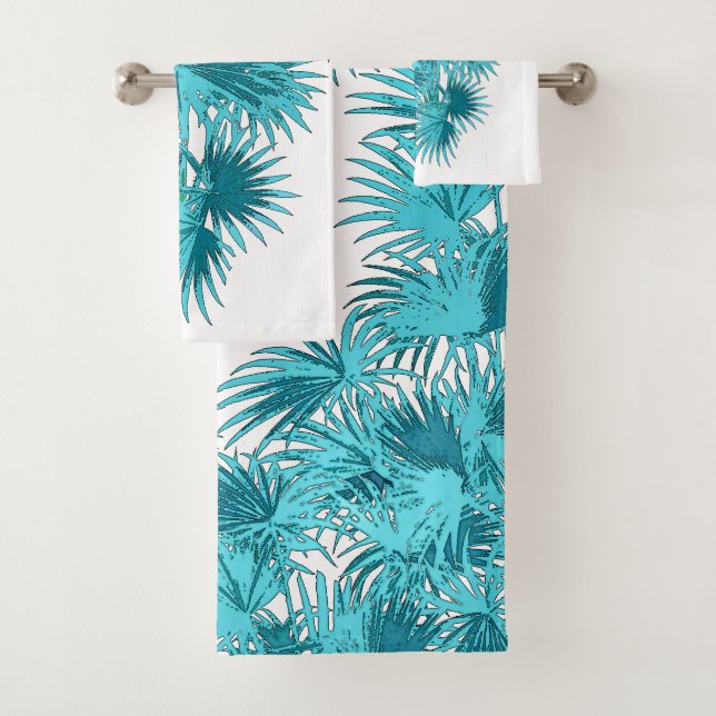 Tropical Palm Tree Fronds Islands Bath Towel Set (Insitu)