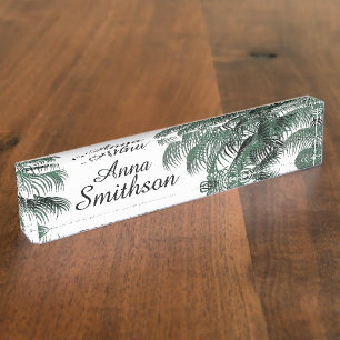 Tropical Palm Tree Fronds Leaf Art Desk Name Plate