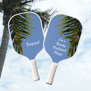 Tropical Palm Tree Fronds Sky Blue Customizable Pickleball Paddle