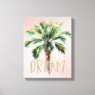 Tropical Palm Tree Gold Glitter Dream Canvas Print