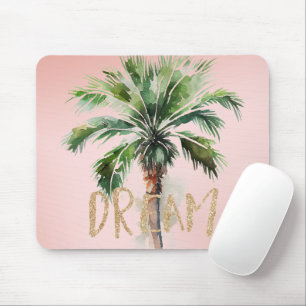 Tropical Palm Tree Gold Glitter Dream Mouse Pad