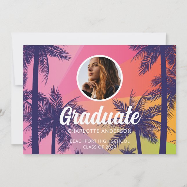 Tropical Palm Tree Graduation  Invitation (Front)