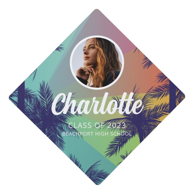 Tropical Palm Tree Graduation Tassel Topper (Front)