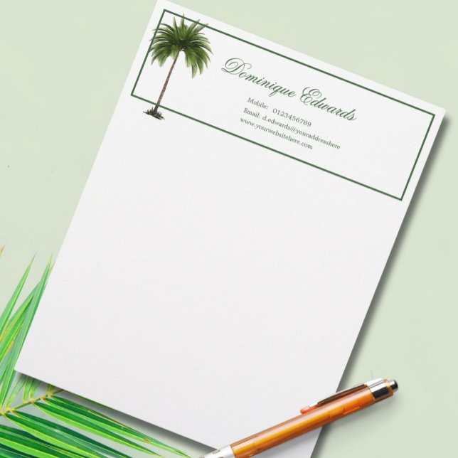  Tropical Palm Tree Green Stylish Professional Letterhead (Creator Uploaded)
