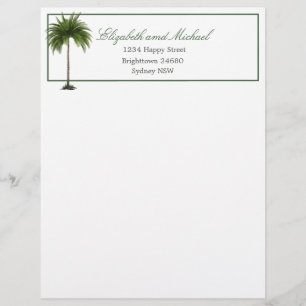 Tropical Palm Tree Green Stylish Wedding Letterhead