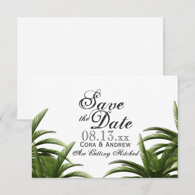 Tropical Palm Tree Green Wedding Save the Date Invitation (Front/Back)
