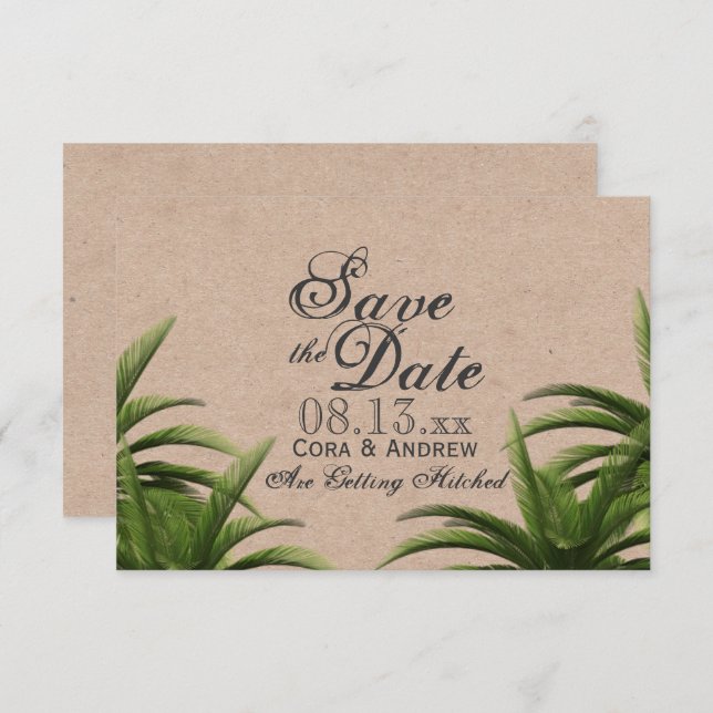 Tropical Palm Tree Green Wedding Save the Date Invitation (Front/Back)