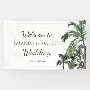 Tropical Palm Tree Greenery Beach Wedding Backdrop Banner