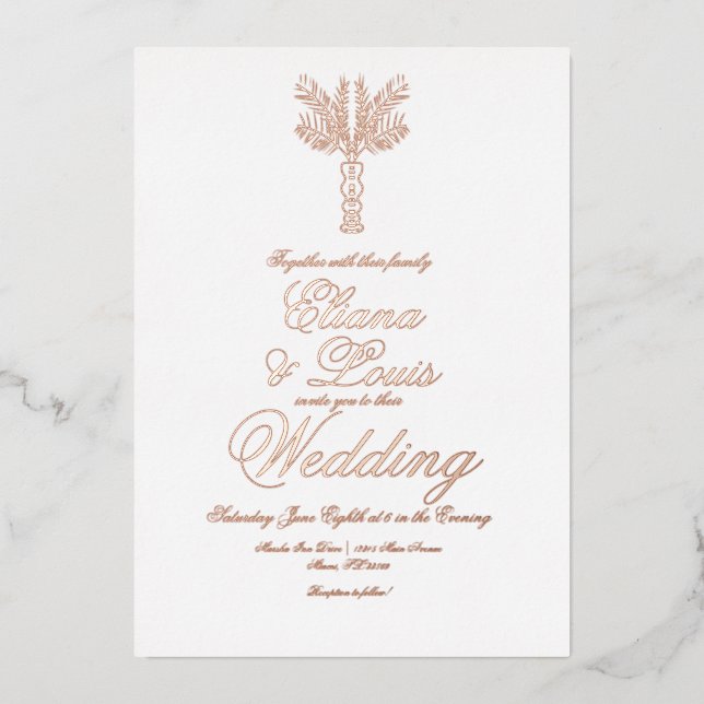 Tropical Palm Tree Hand Drawn Wedding Pressed  (Front)