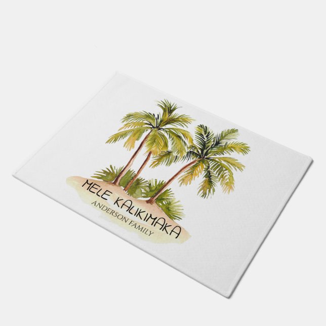 Tropical Palm Tree Hawaiian Mele Kalikimaka  Doormat (Angled)