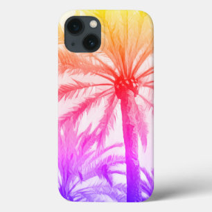 tropical palm tree in retro neon 80's summer vibe  iPhone 13 case