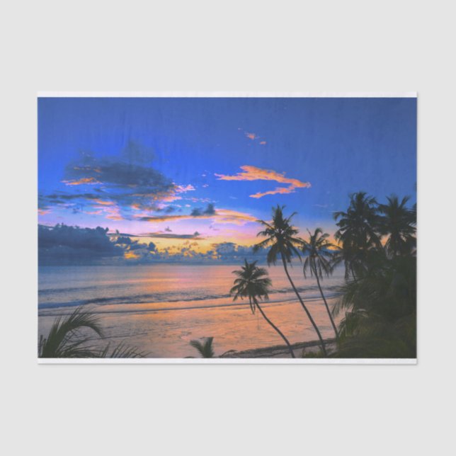 Tropical Palm Tree Island Exotic Beach Sunset Tissue Paper (Front)