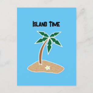 Tropical Palm Tree Island Getaway Cartoon Design Postcard