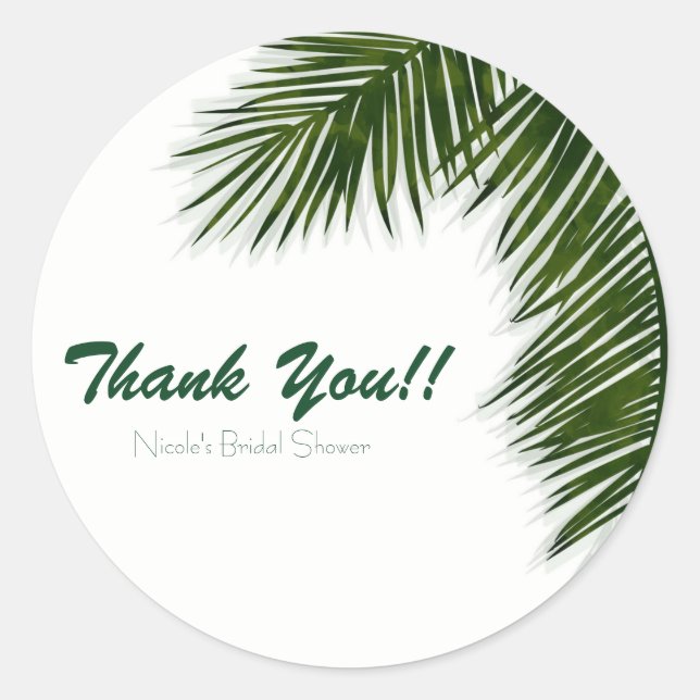 Tropical Palm Tree Leaf Elegant Summer Favour Classic Round Sticker (Front)