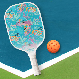 Tropical Palm Tree Leaf Pattern Custom Name Phone Pickleball Paddle