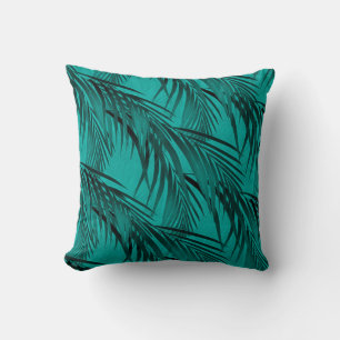 Tropical Palm Tree Leaf Pattern   Turquoise & Teal Throw Pillow