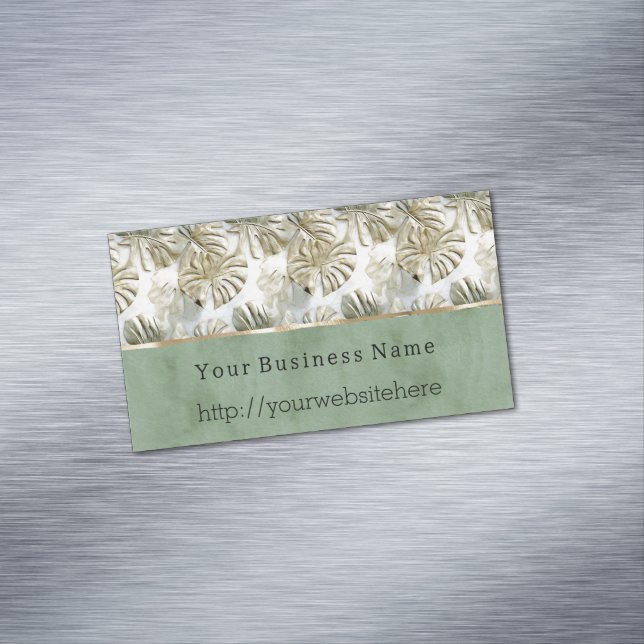 Tropical Palm Tree Leaves Business name website Magnetic Business Card (In Situ)