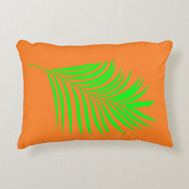 Tropical Palm Tree Leaves Green Sunset Orange Gift Accent Pillow (Front)