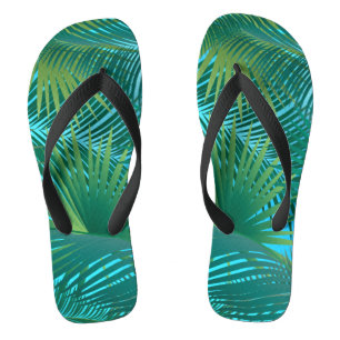 Tropical Palm Tree Leaves Jungle Green Flip Flops