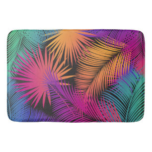 Tropical Palm Tree Leaves Jungle Rainbow Bath Mat