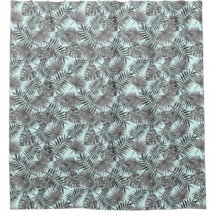 Tropical Palm Tree Leaves Pattern Aqua Blue Silver